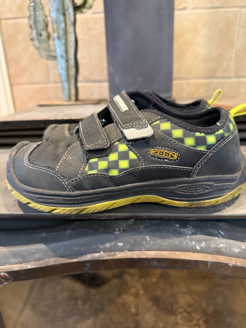 KEEN Kids' Black and Lime Green Velcro Sneakers